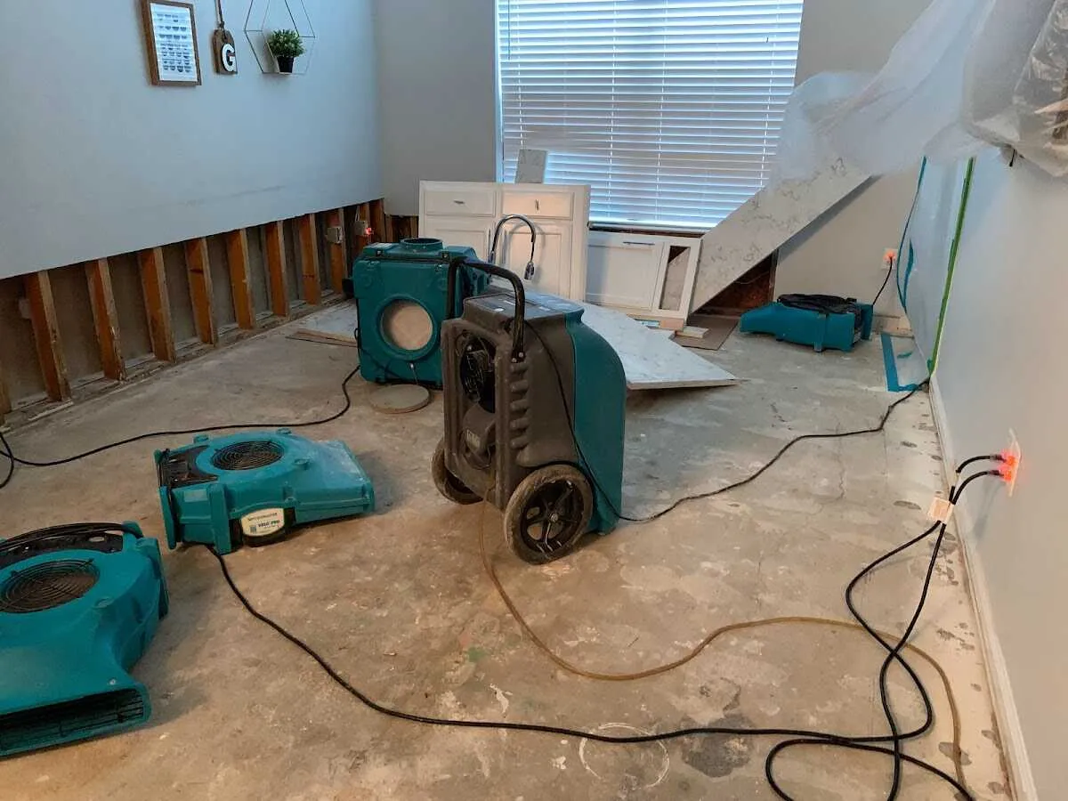 Dehumidifier in flood-cut room for Water Damage Restoration in Mukilteo